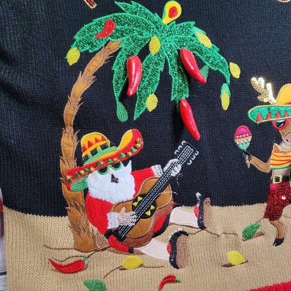 Holiday Time Feliz Navidad Christmas Sweater S/CH 4-6 Black Knit With Festive Sa - Picture 2 of 11